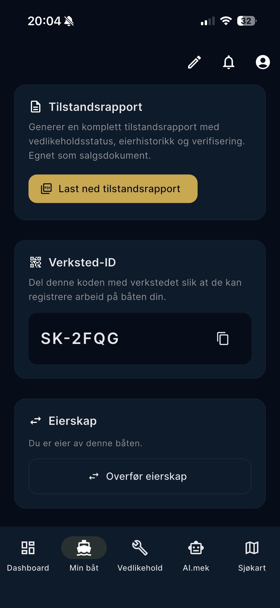 Tilstandsrapport, verksted-ID og eierskap