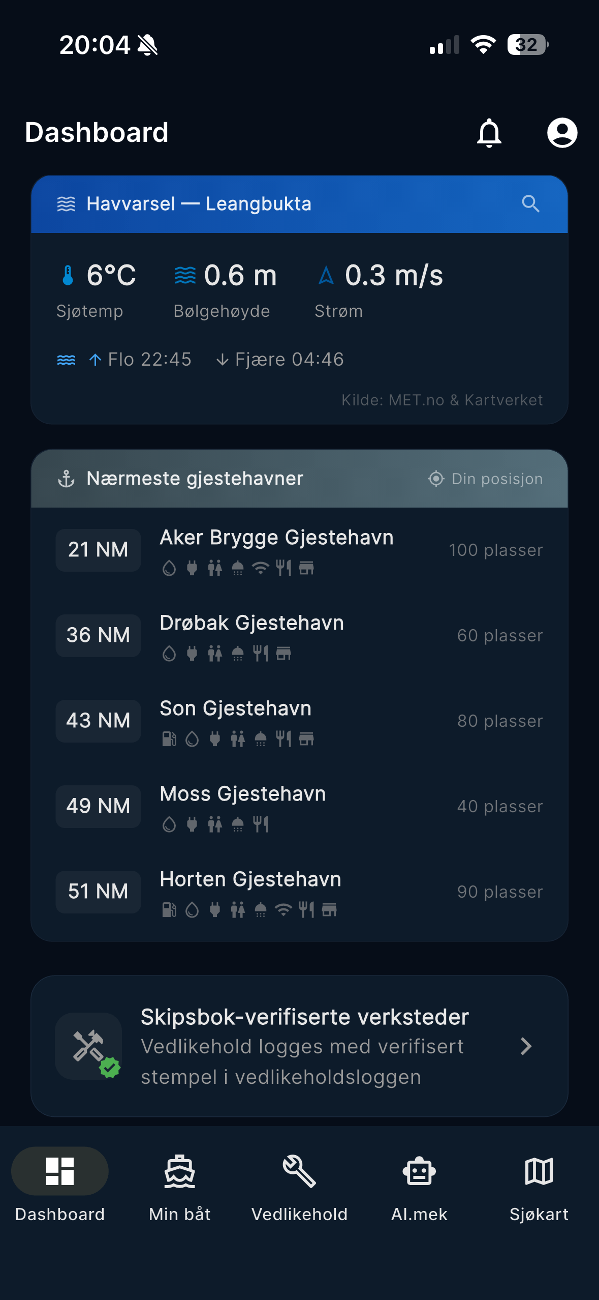 Gjestehavner og Skipsbok-verifiserte verksteder