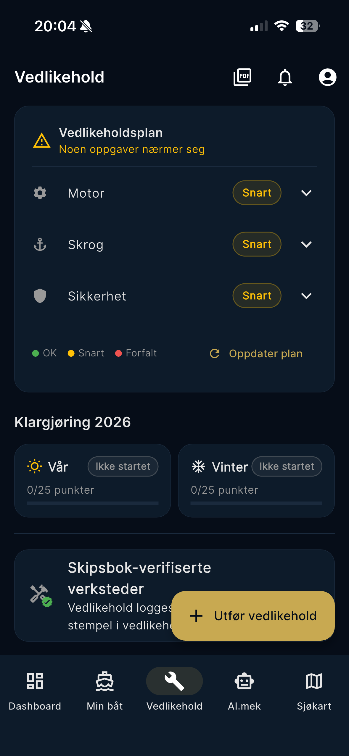 Vedlikeholdsplan og sesongklargjøring
